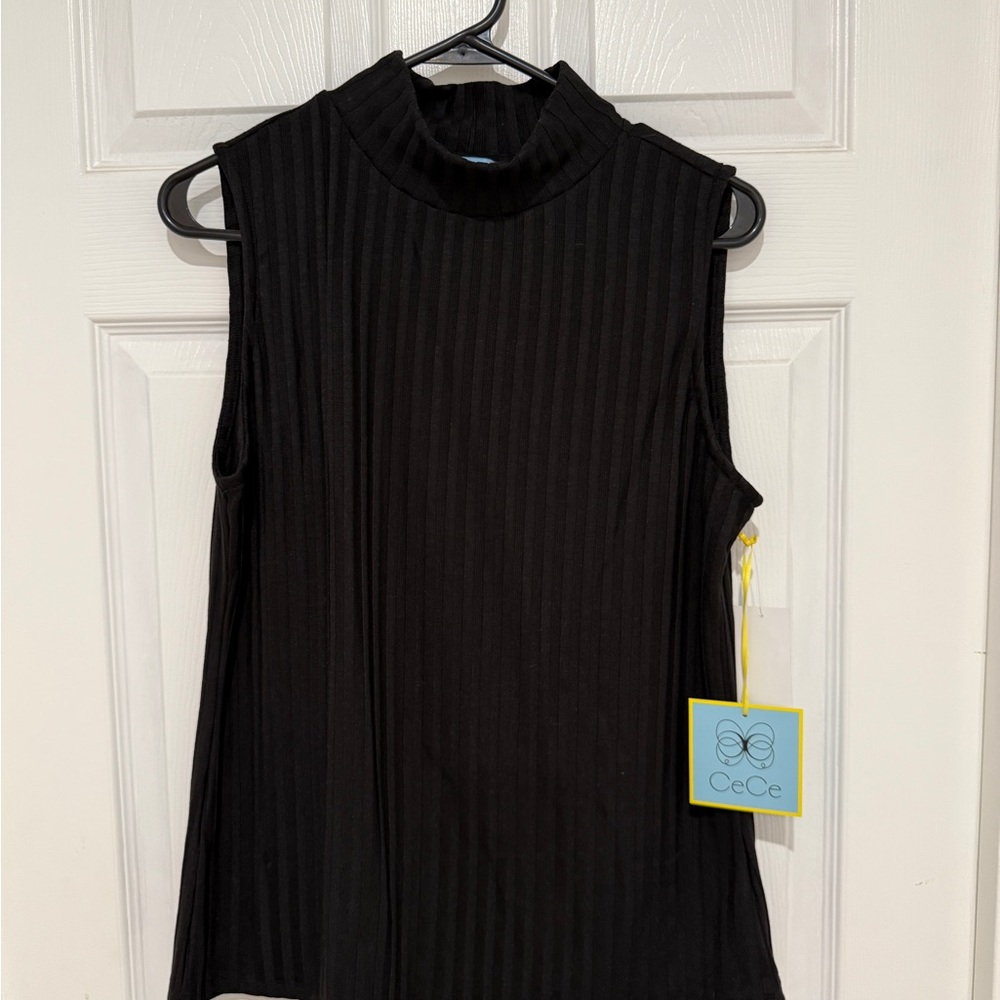 CeCe Black Ribbed Sleeveless top NWT size L